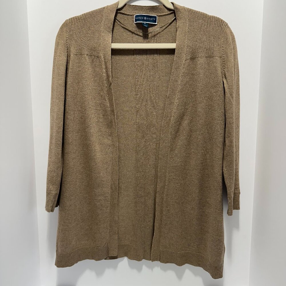 KAREN & SCOTT Womens Tan Soft Casual Open Front Cardigan Sweater Top; Color: Tan